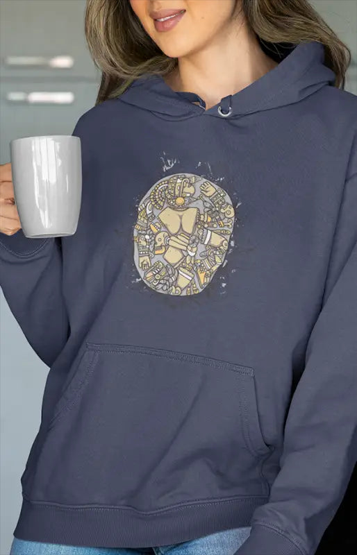 Womens Hooded SweatShirt Mudart - Navy Blue / XS